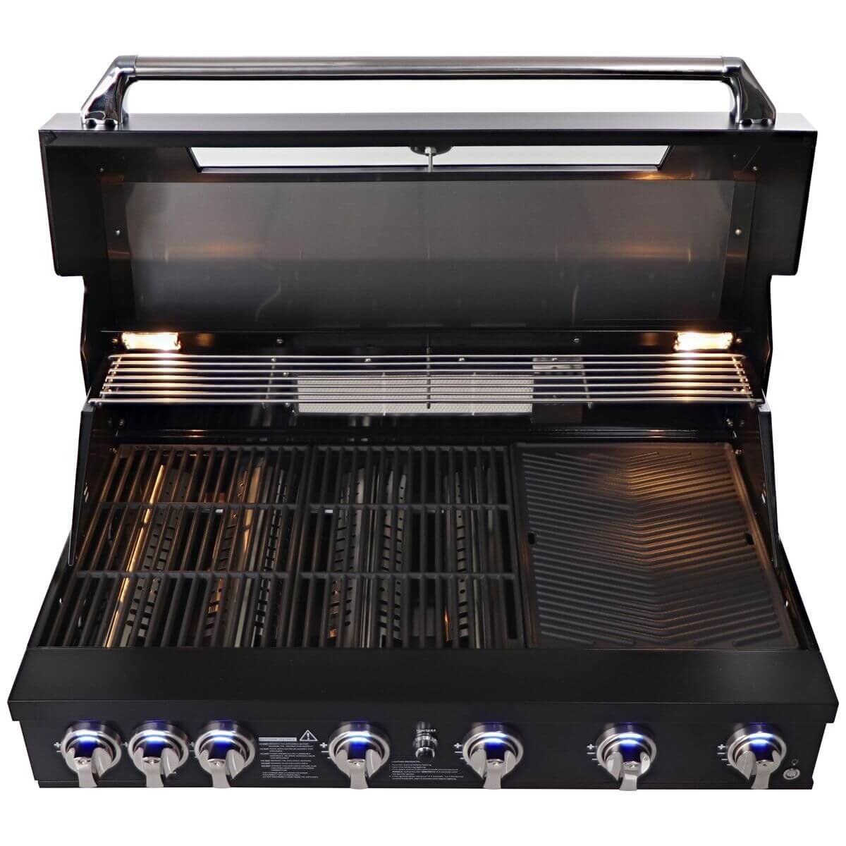 Smart Built-In LPG BBQ - Black, Cast Iron Grill Plates, Motorised Rotisserie Kit - 601W-BK