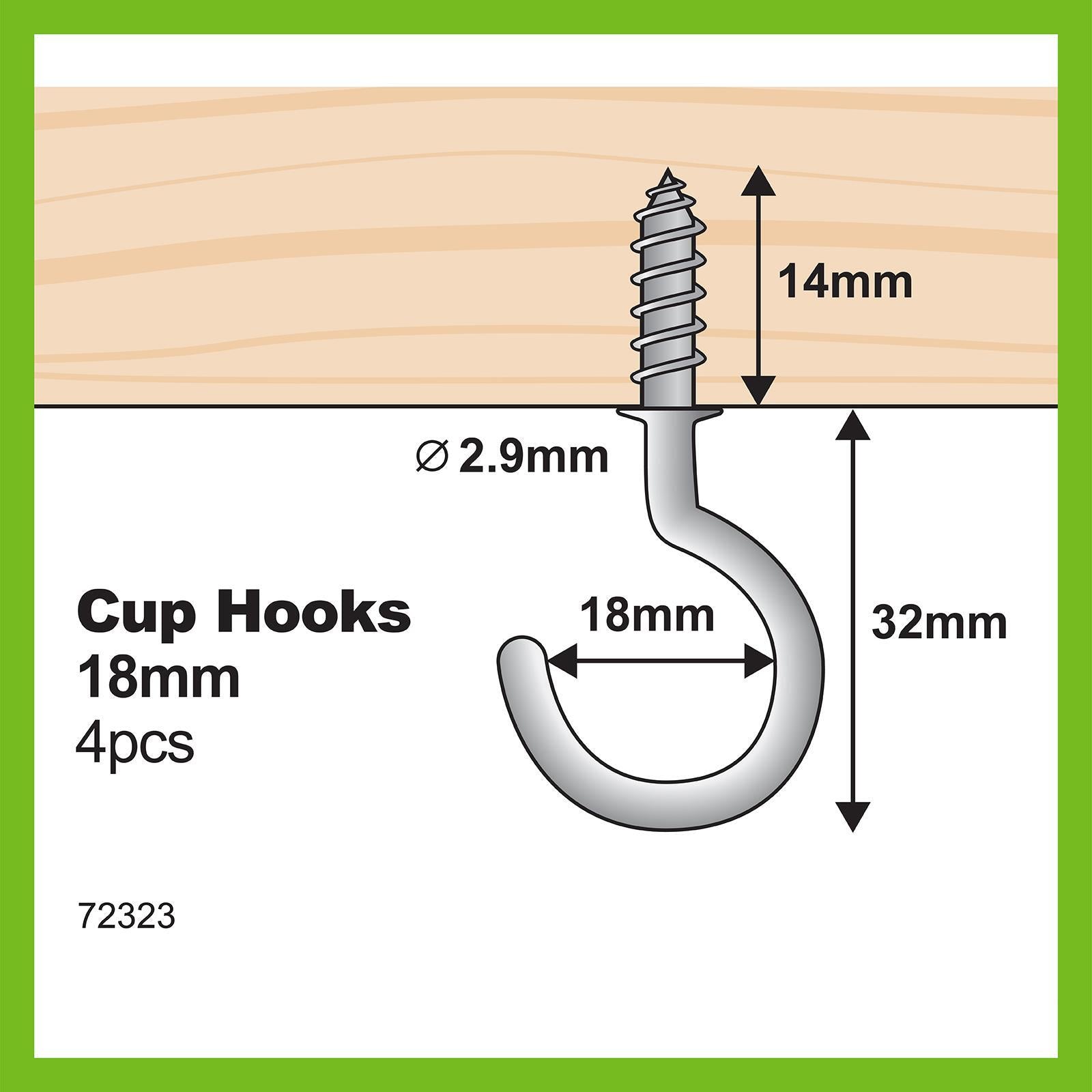 Everhang 18mm Zinc Plated Steel Cup Hook - 4 Pack