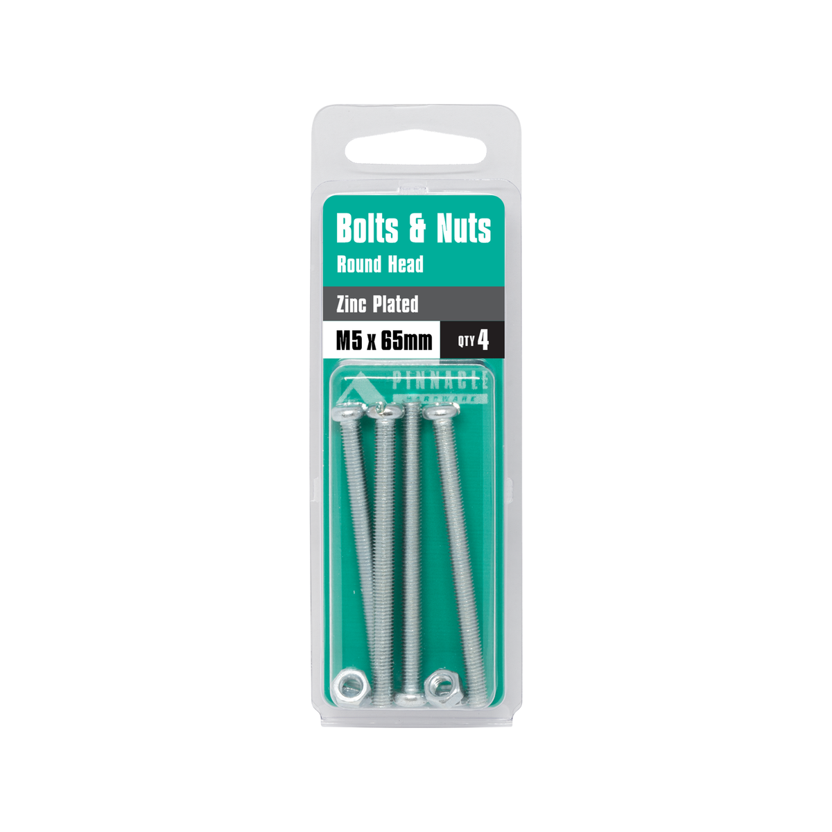Pinnacle M5 Zinc Plated Round Head Bolts and Nuts 4 Pack - 65mm - SuperSaverAU - view 3