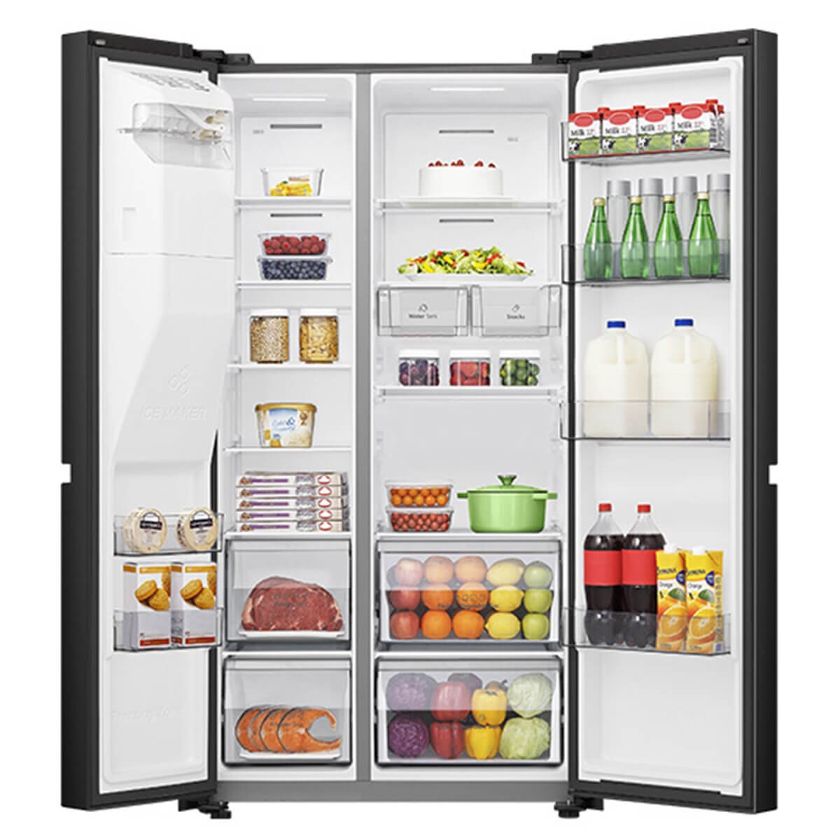 Hisense 632L PureFlat Side by Side Fridge - Black Steel, Non-Plumbed Water and Ice Dispenser - HRSBS633BW