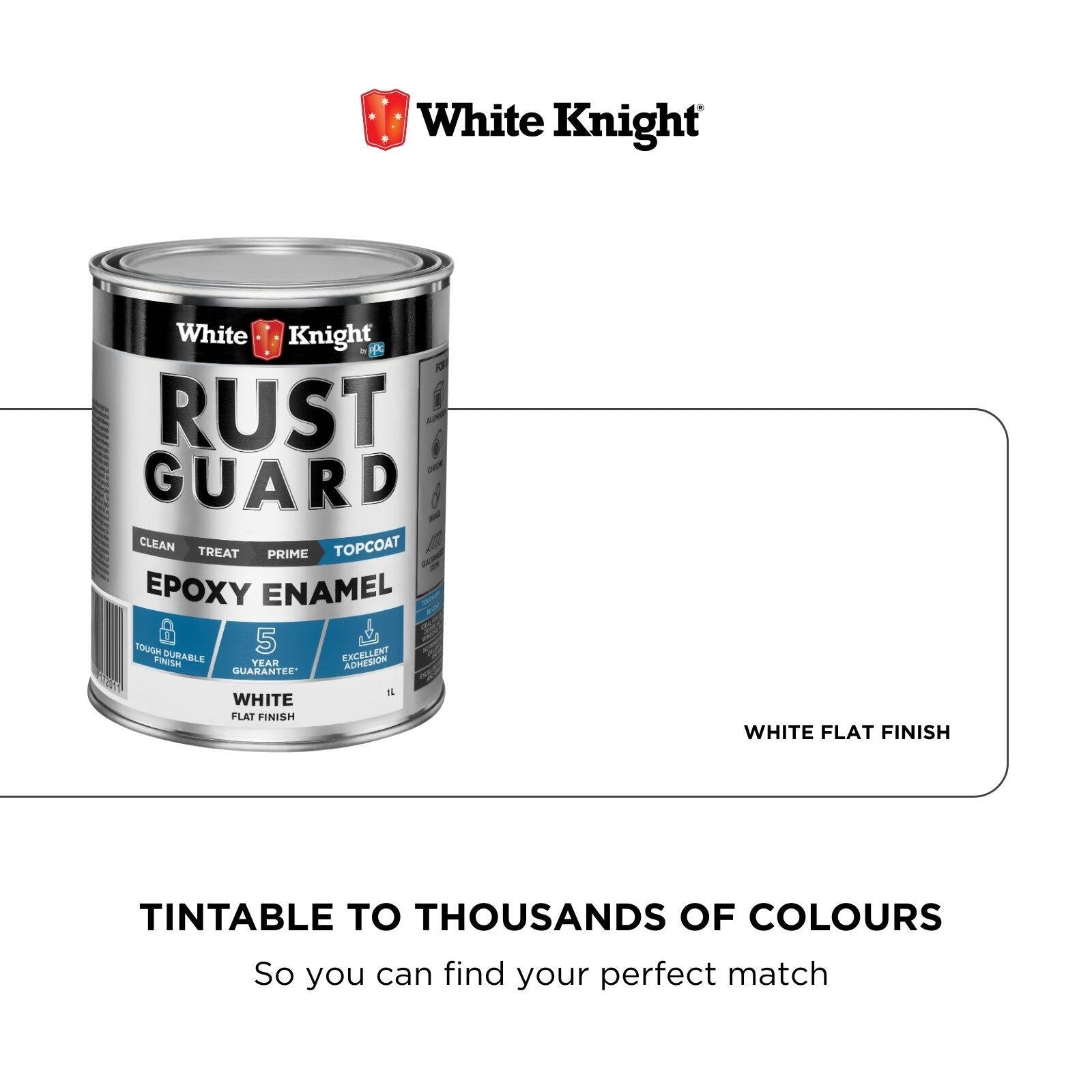 White Knight Rust Guard 1L Flat White Epoxy Enamel Metal Paint