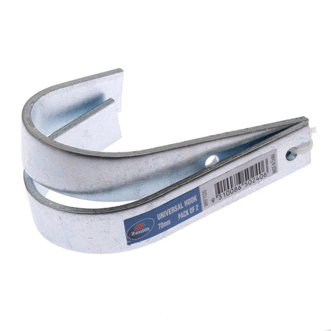 Zenith 70mm Zinc Plated Steel Universal Hook 2 Pack