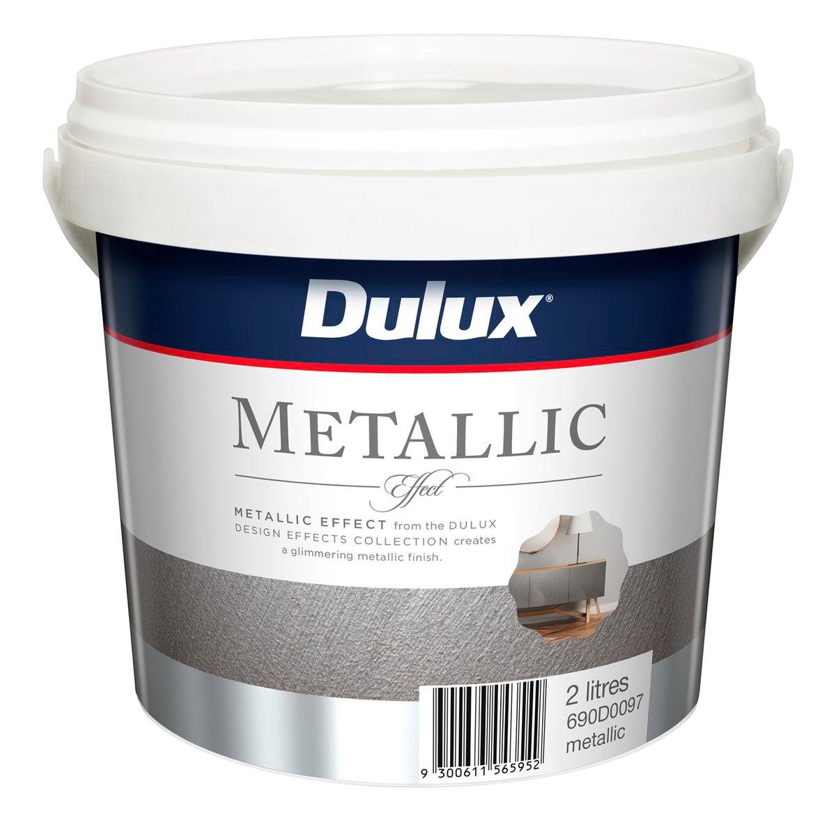 Dulux Design Metallic Effect Paint 2L Silver, Tintable Water-Based Interior