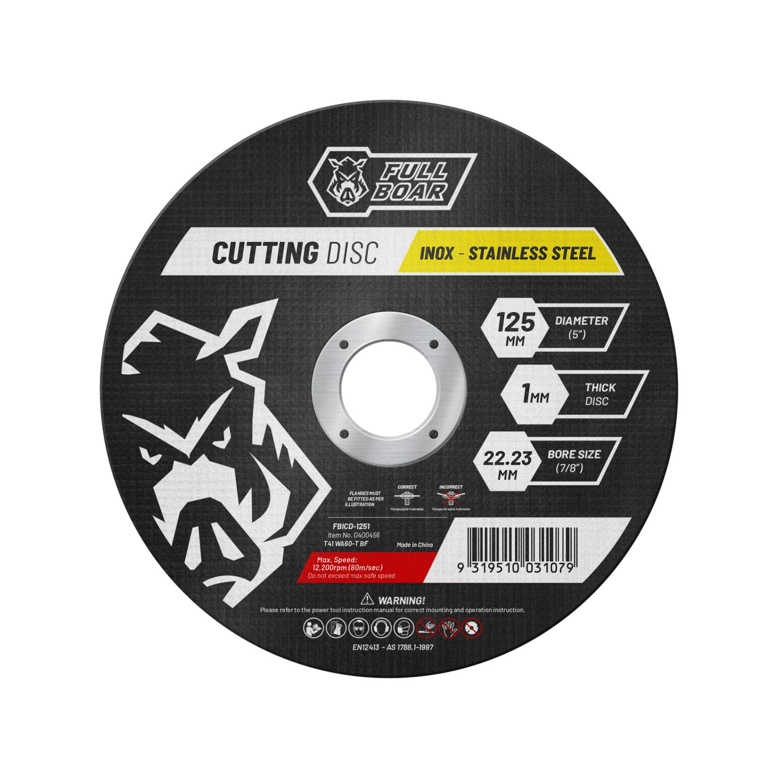 Full Boar 125mm (5") x 1.0 x 22.23mm Inox Cutting Disc