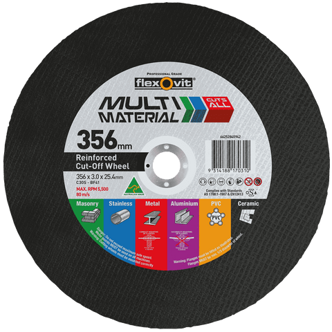 Flexovit 356 x 3.0 x 25.4mm Silicone Carbide Multi Material Reinforced Cut Off Wheel