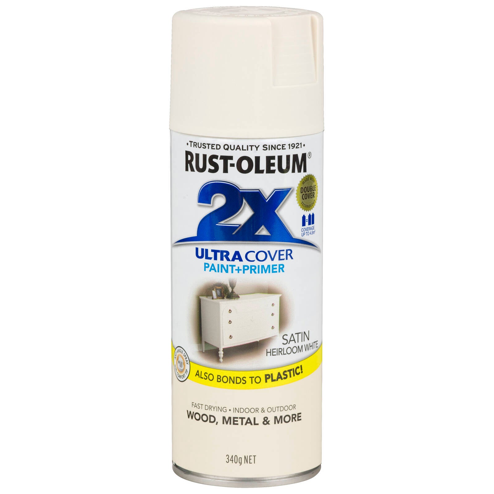 Rust-Oleum 2X Ultra Cover Satin Heirloom White Spray Paint 340g Paint & Primer In One