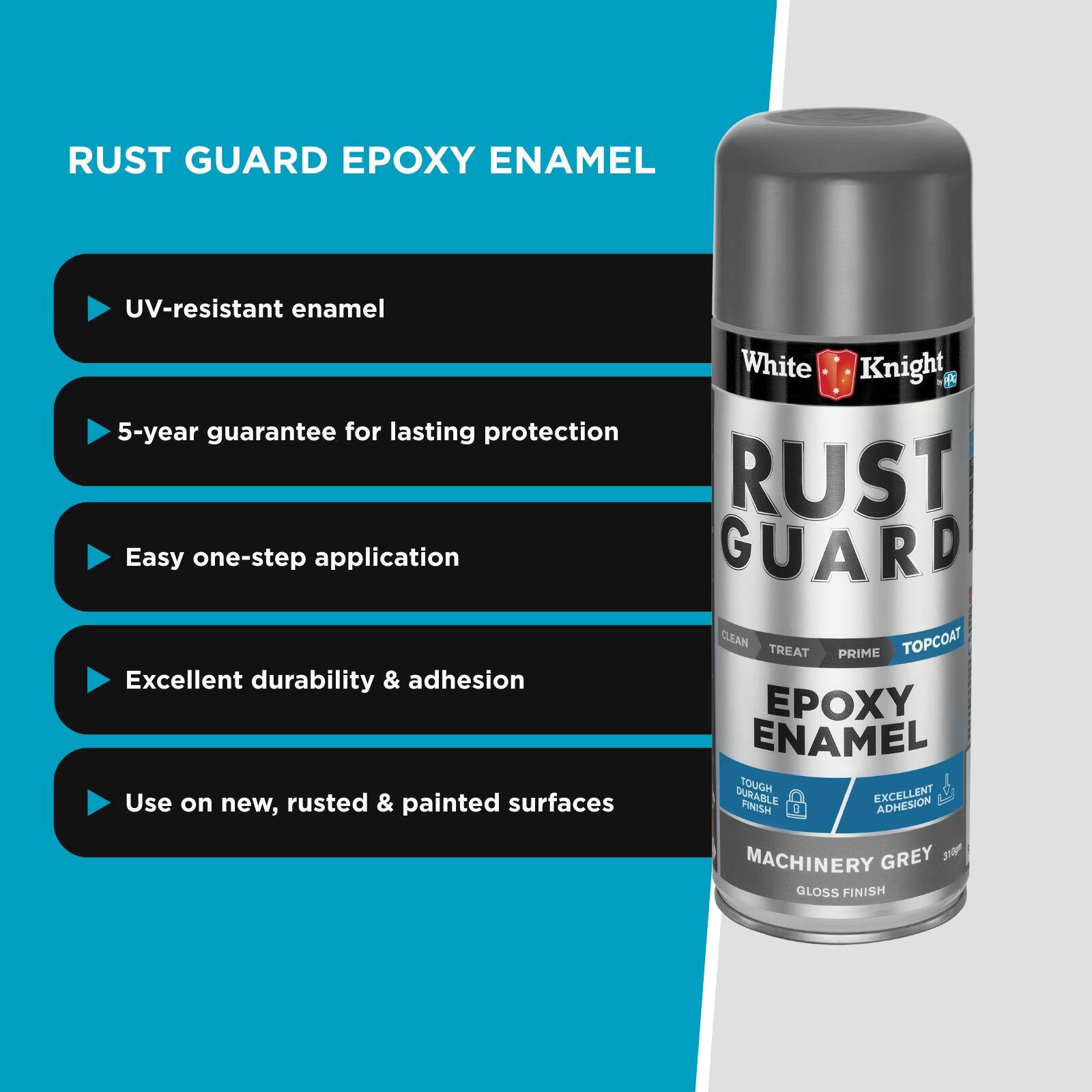 White Knight Rust Guard 310g Machinery Grey Gloss Epoxy Enamel Spray Paint