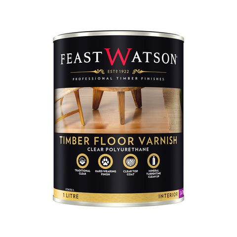 Feast Watson 1L Satin Timber Floor Varnish, Clear Oil-Based, Hard-Wearing Interior Floor Finish