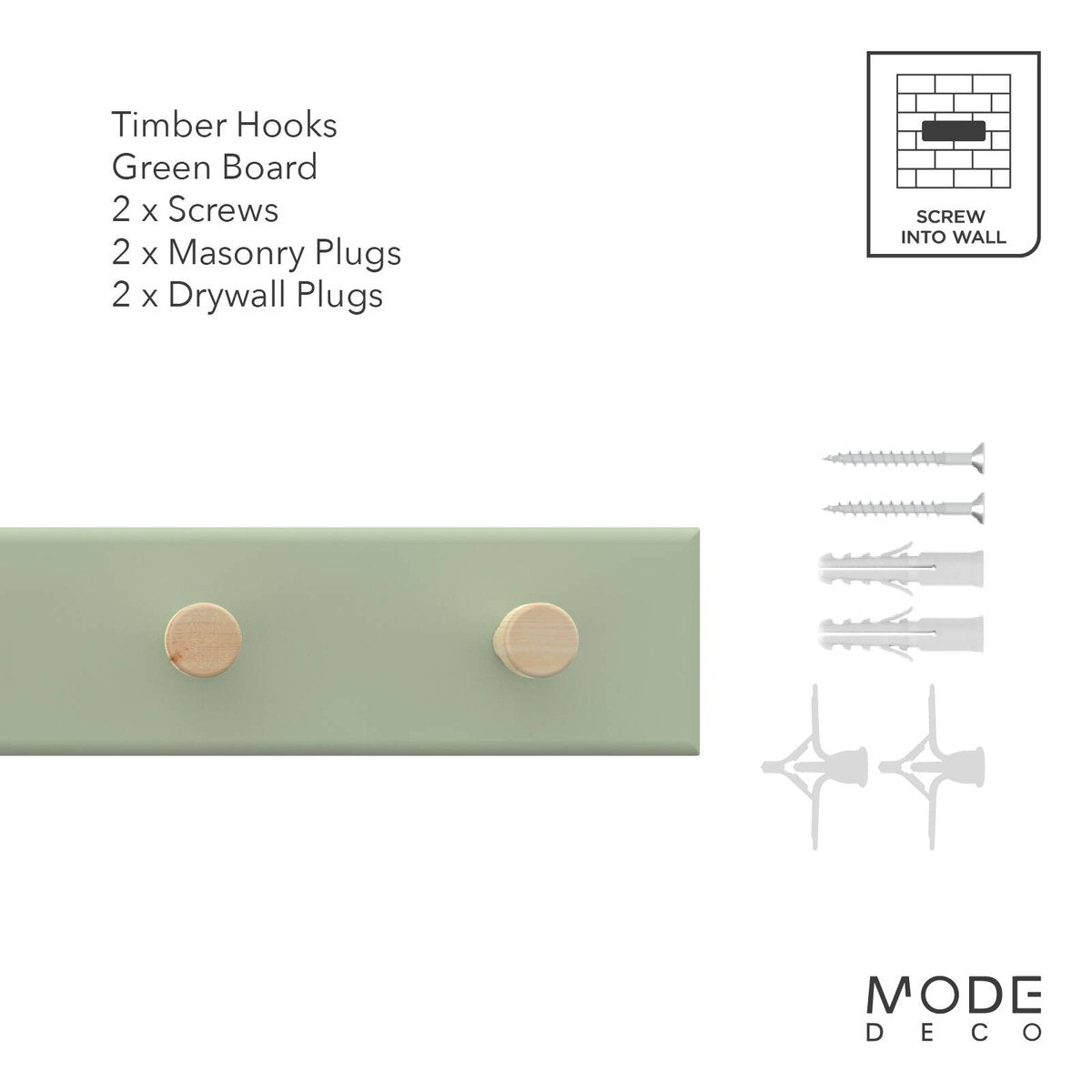 Mode 4 Key Rack - 4 Timber Hooks - 245mm x 40mm - Green Board - SuperSaverAU - view 4