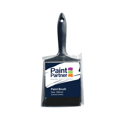 Paint Partner Synthetic Square Paint Brush 100mm - Tin Ferrule, Plastic Handle