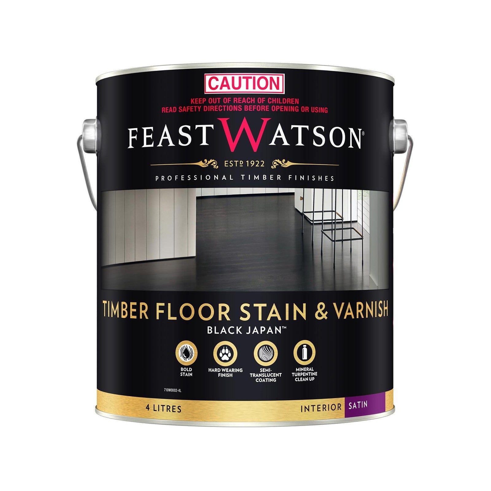 Feast Watson Black Japan Timber Floor Stain & Varnish 4L - Oil Based, Satin, UV Resistant & Waterproof