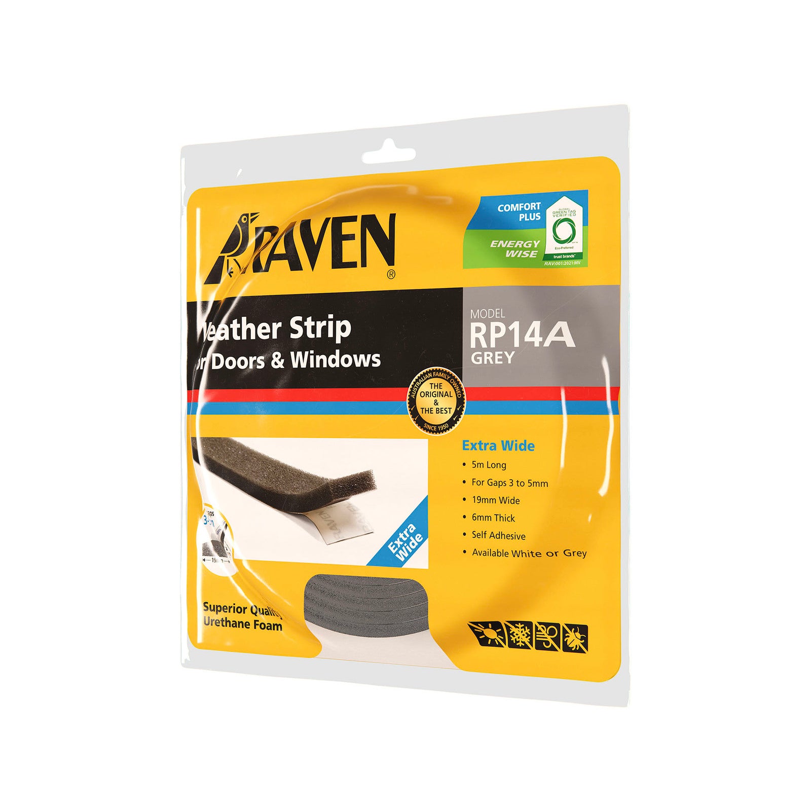 Raven RP14A 5m Grey Self-Adhesive Polyester Foam Architectural Door Seal