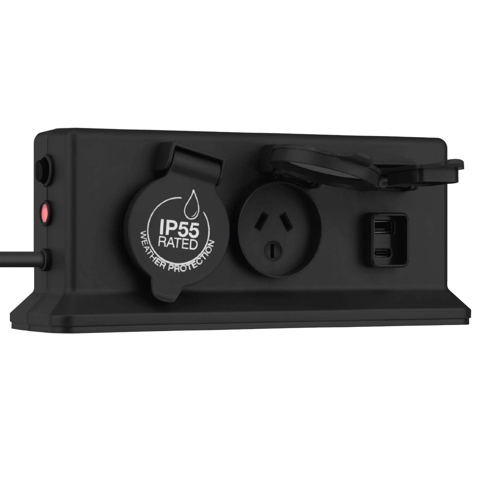 Arlec IP55 4 Outlet Weatherproof Powerboard with PD20W USB-A & USB-C, Dark Grey PB34BUPD
