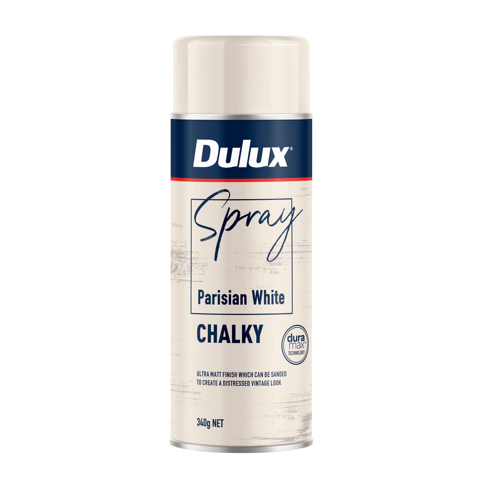 Dulux 340g Parisian White Chalky Spray Paint, Matte Finish for Furniture