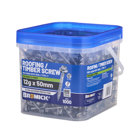 Bremick Hex Roofing Screw - 12g x 50mm - 1000 Box - Watertight Seal - Corrosion Resistant - SuperSaverAU - view 1