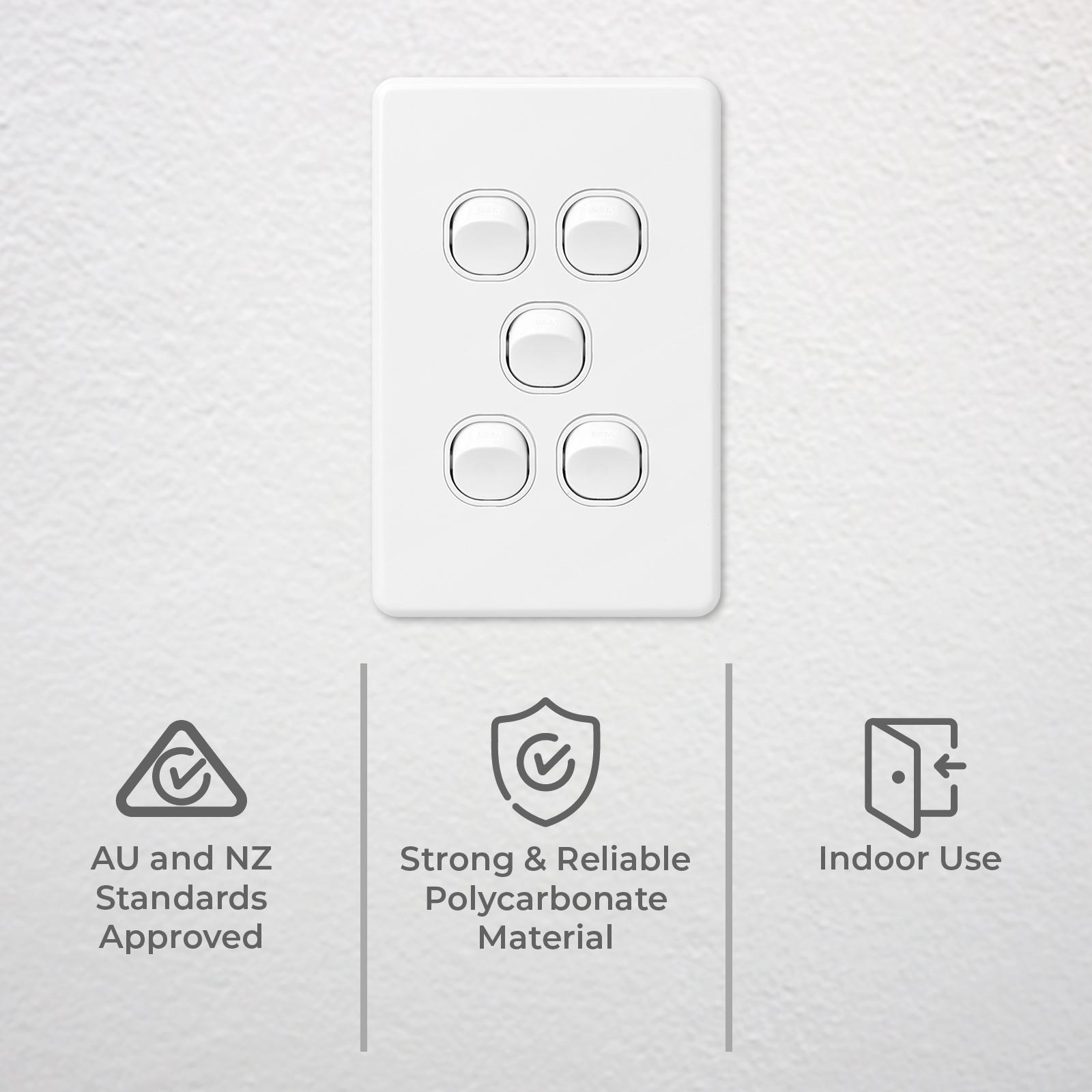 DETA X6 Five Vertical Switch 5 Gang White Polycarbonate 10A 240V