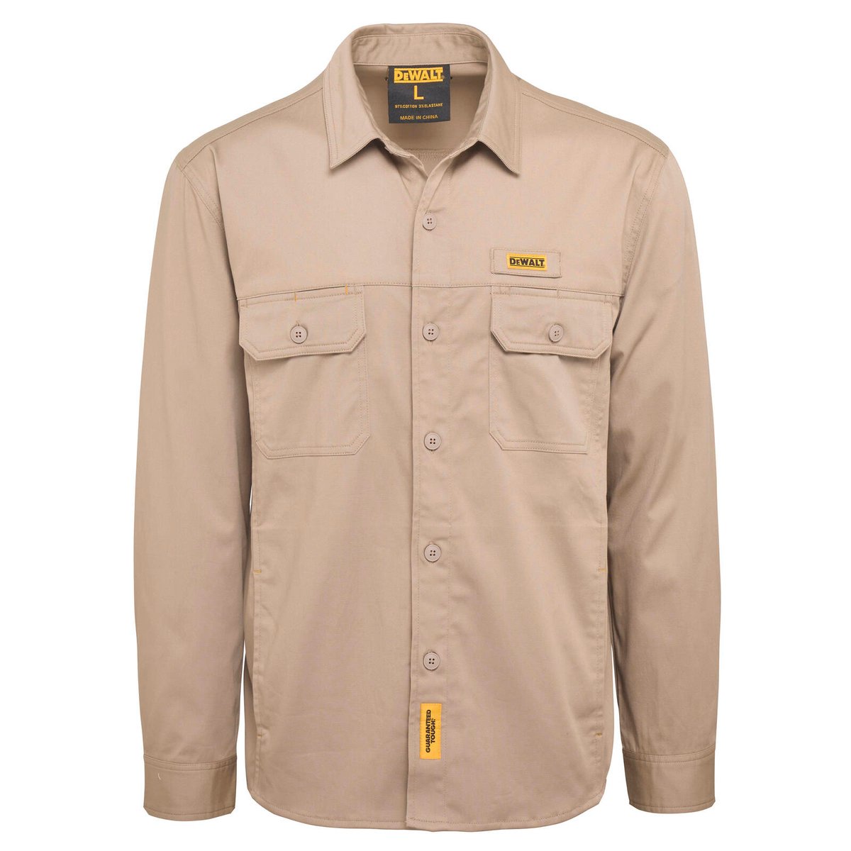 DeWALT Granite Long Sleeve Button Up Work Shirt - Khaki, Size XXL, 97% Cotton