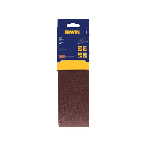 Irwin 75 x 533mm 40 Grit Sanding Belt 3 Pack for Wood & Metal