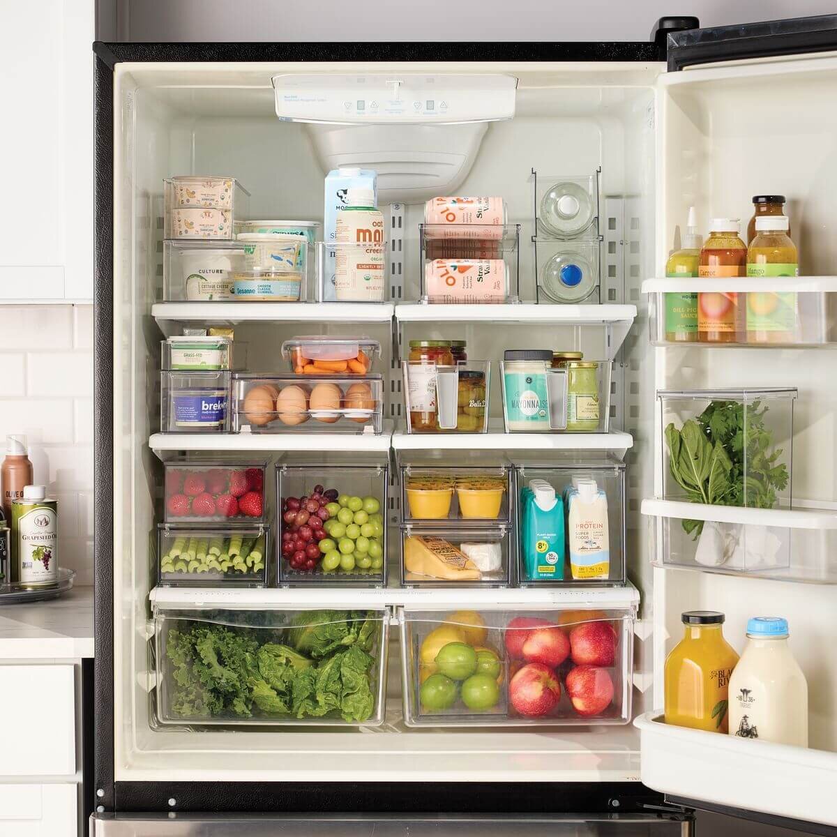 The Container Store 8 piece fridge pack 1 - Clear PET bins, egg drawer and bottle holders - VTCS-FRIDGE-P1