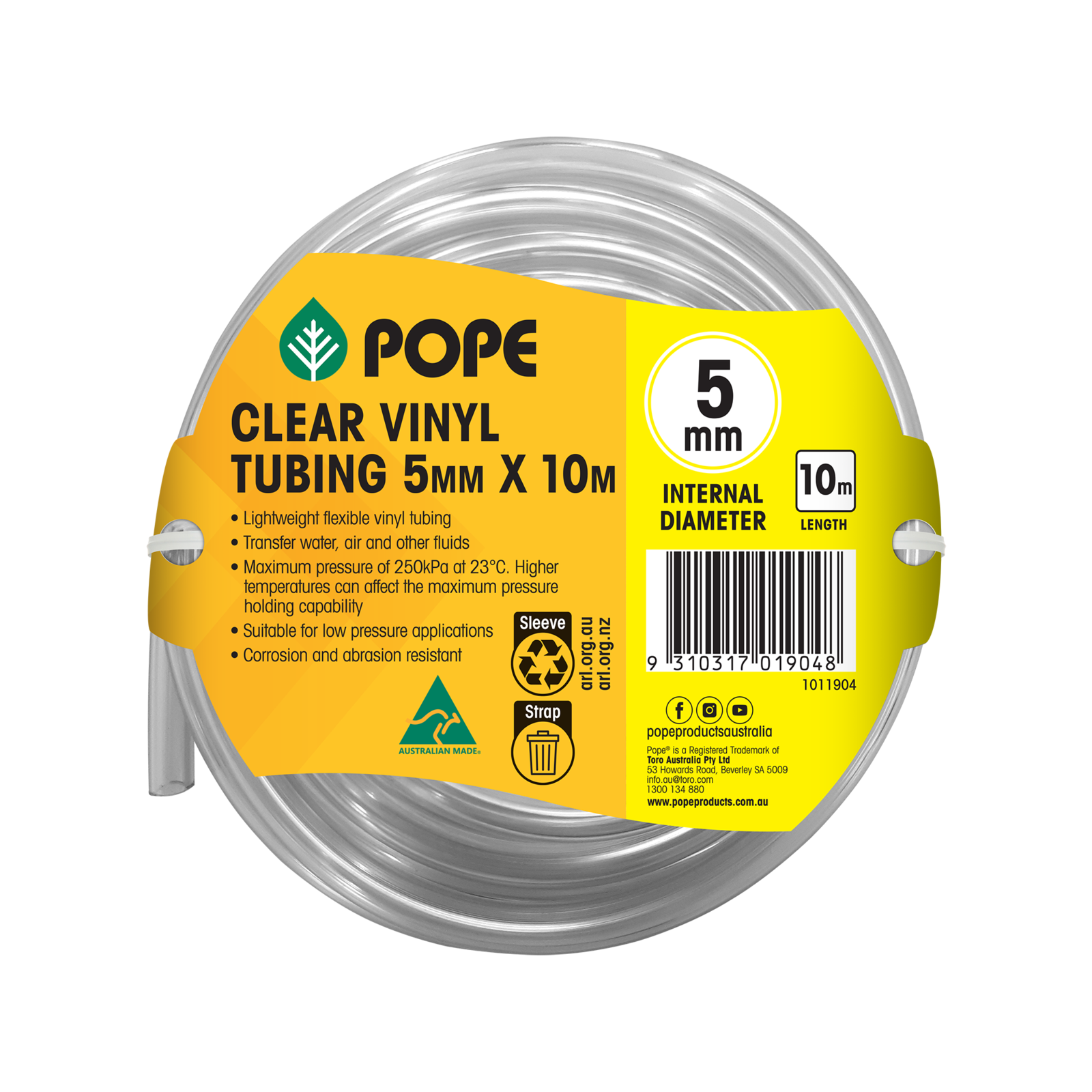 Pope 5mm x 10m Clear Vinyl Tubing - Food Grade Flexible PVC Hose, Indoor & Outdoor