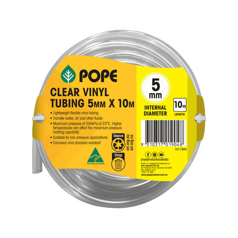 Pope 5mm x 10m Clear Vinyl Tubing - Food Grade Flexible PVC Hose, Indoor & Outdoor