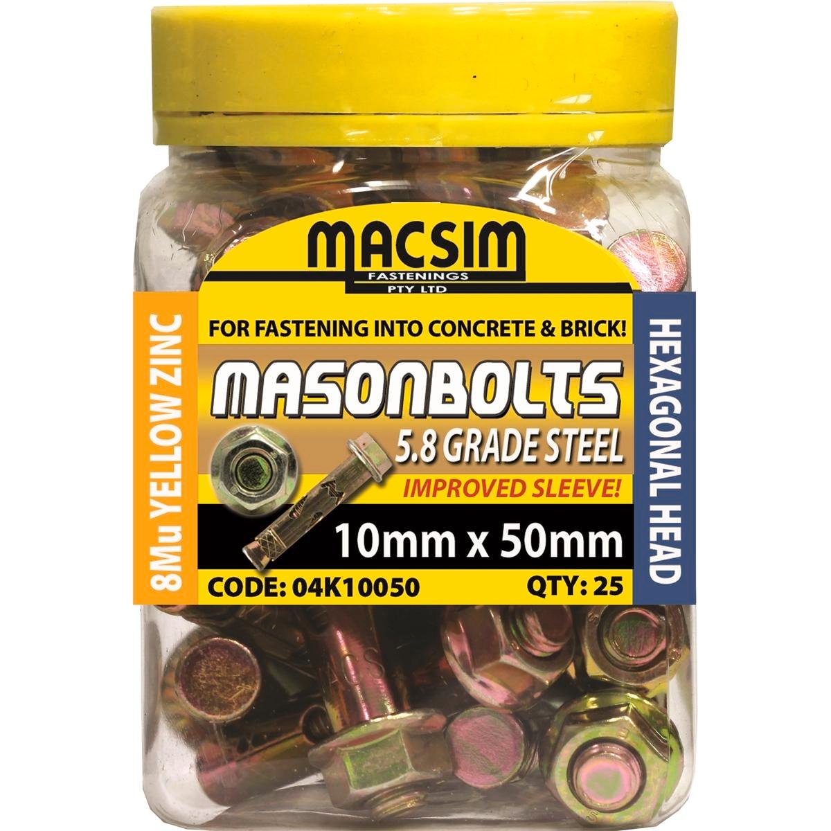 Macsim 10 x 50mm Zinc Sleeve Anchor Hex Nut - 25 Pack