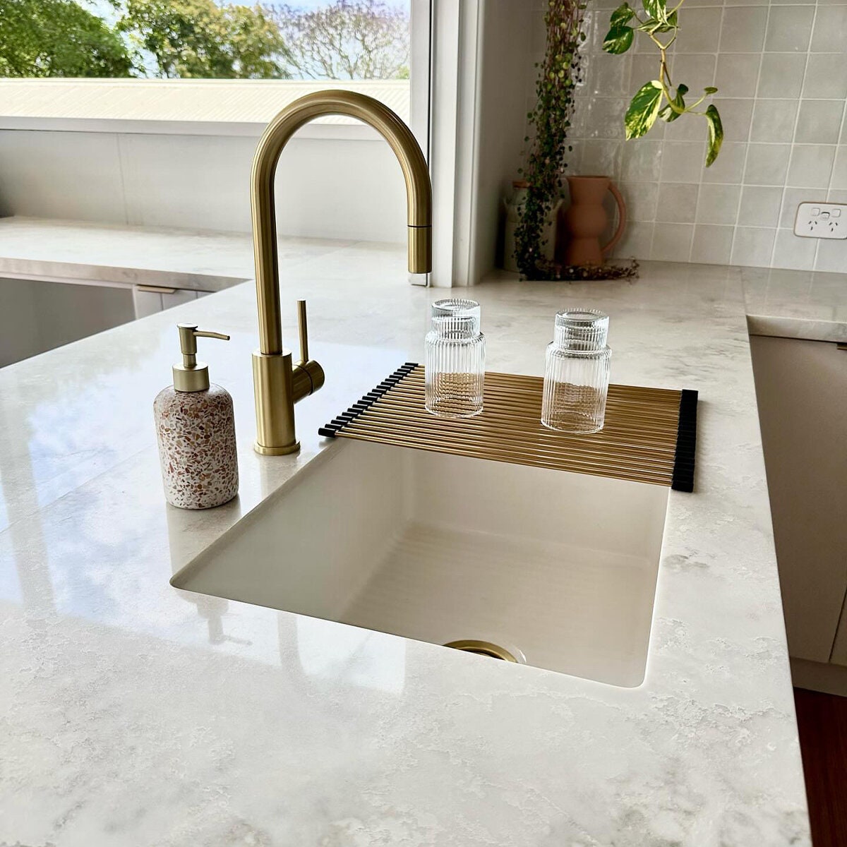 Turner Hastings Roller Mat Drainer - 304 Stainless Steel, Brushed Brass PVD, Dishwasher Safe - RM4332-BB