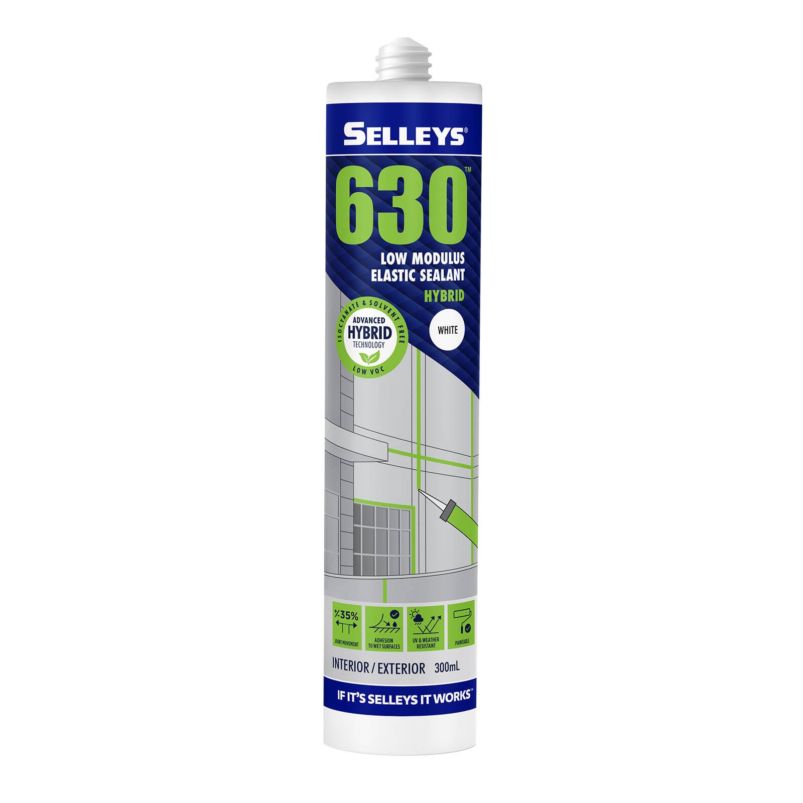 Selleys 300ml White 630 Low Modulus Flexible Sealant Indoor Outdoor