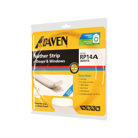 Raven RP14A 5000mm White Self Adhesive Extra Wide Polyester Foam Weather Strip