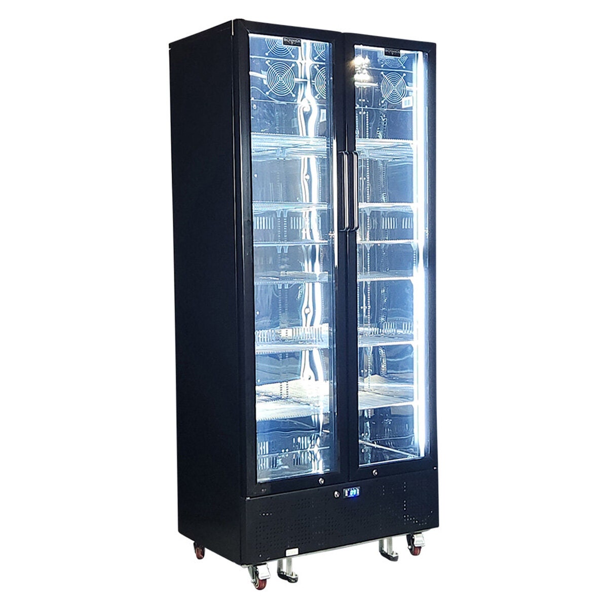 Schmick 694L two door heated glass beverage refrigerator - black, side by side doors - SK668-B-HD