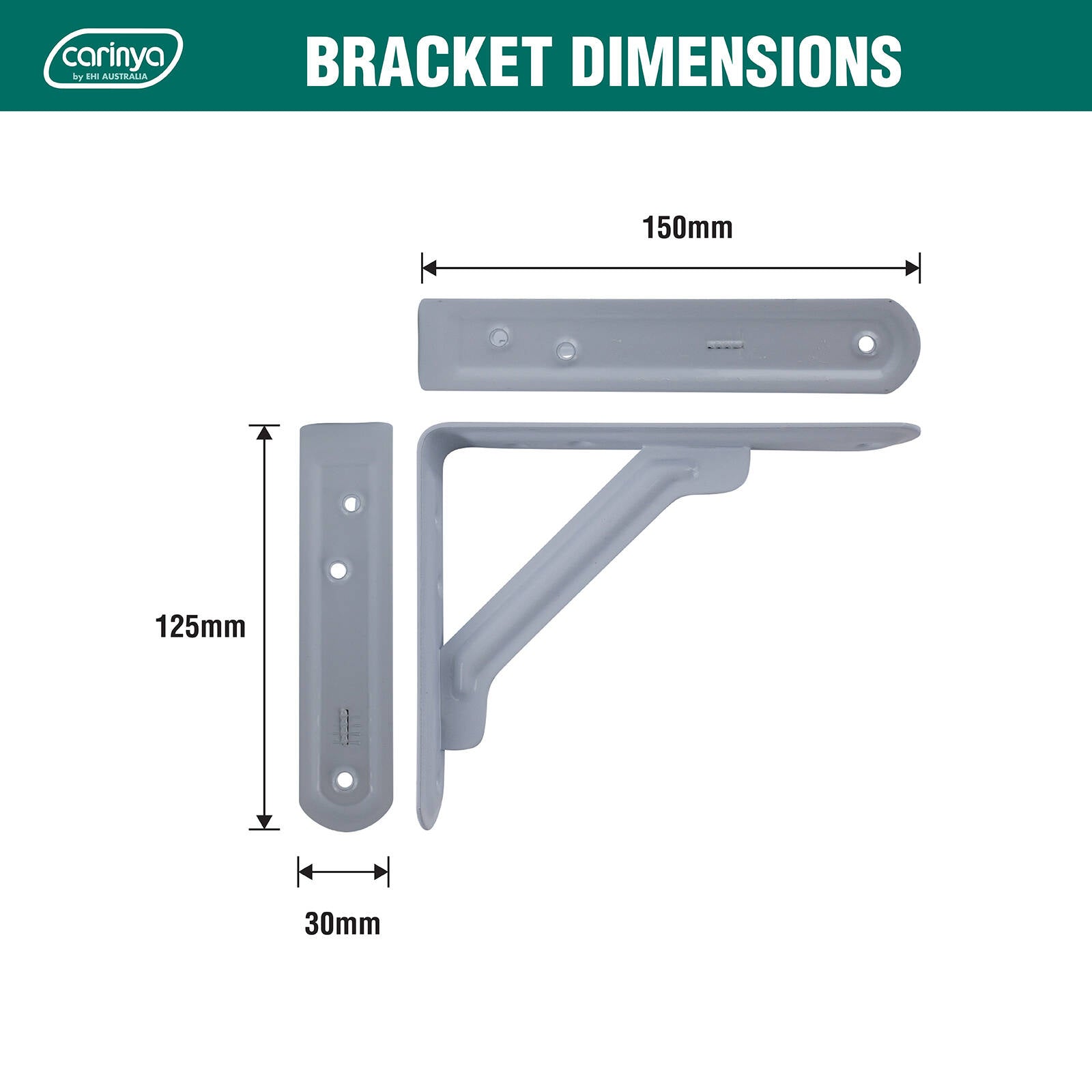 Carinya 150 x 125mm White Powder Coated Steel Light Stay Bracket