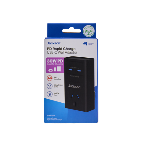 Jackson 1 Outlet Wall Adaptor with USB-C PD30W x2, White
