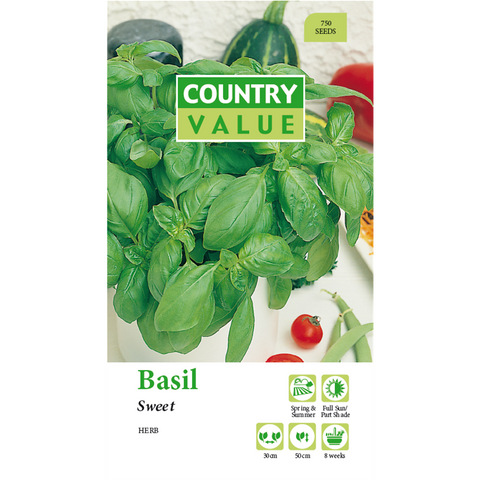 Country Value Sweet Genovese Basil Seeds for Sun & Part Shade