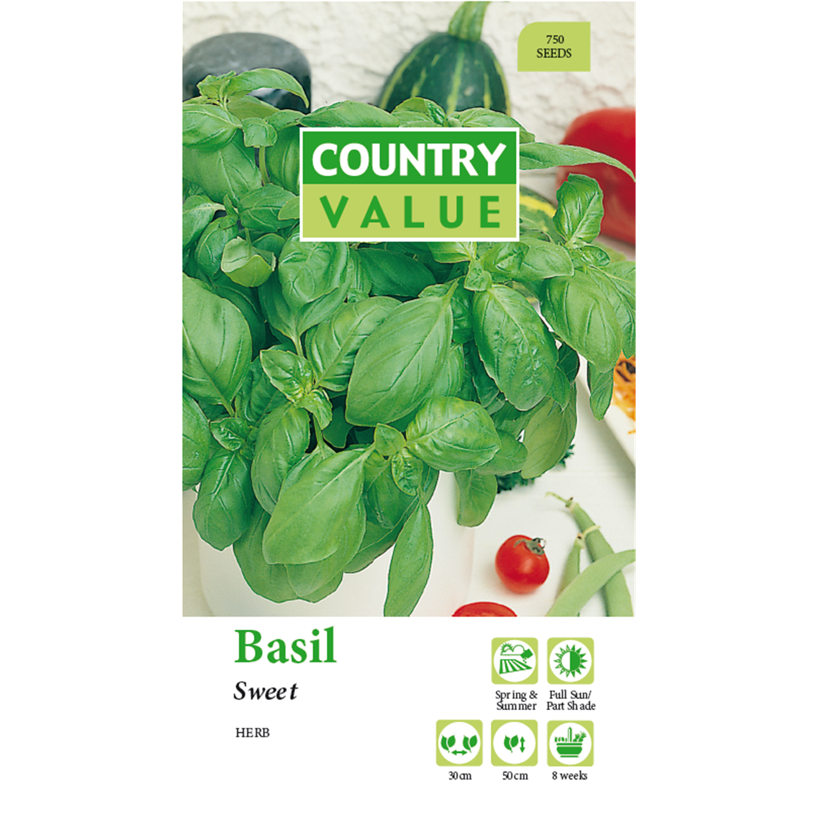 Country Value Sweet Genovese Basil Seeds for Sun & Part Shade