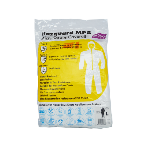 Pro-Val Hazguard MP5 Disposable Coverall Large Liquid & Dust Resistant Breathable