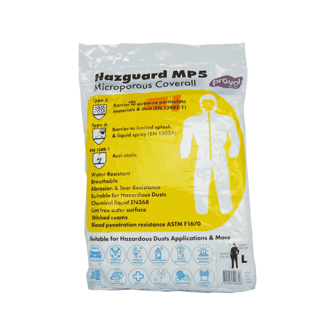 Pro-Val Hazguard MP5 Disposable Coverall Large Liquid & Dust Resistant Breathable