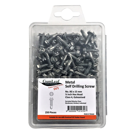 GumLeaf 8G x 15mm Galvanised Hex Head Self Drilling Screws - 250 Pack