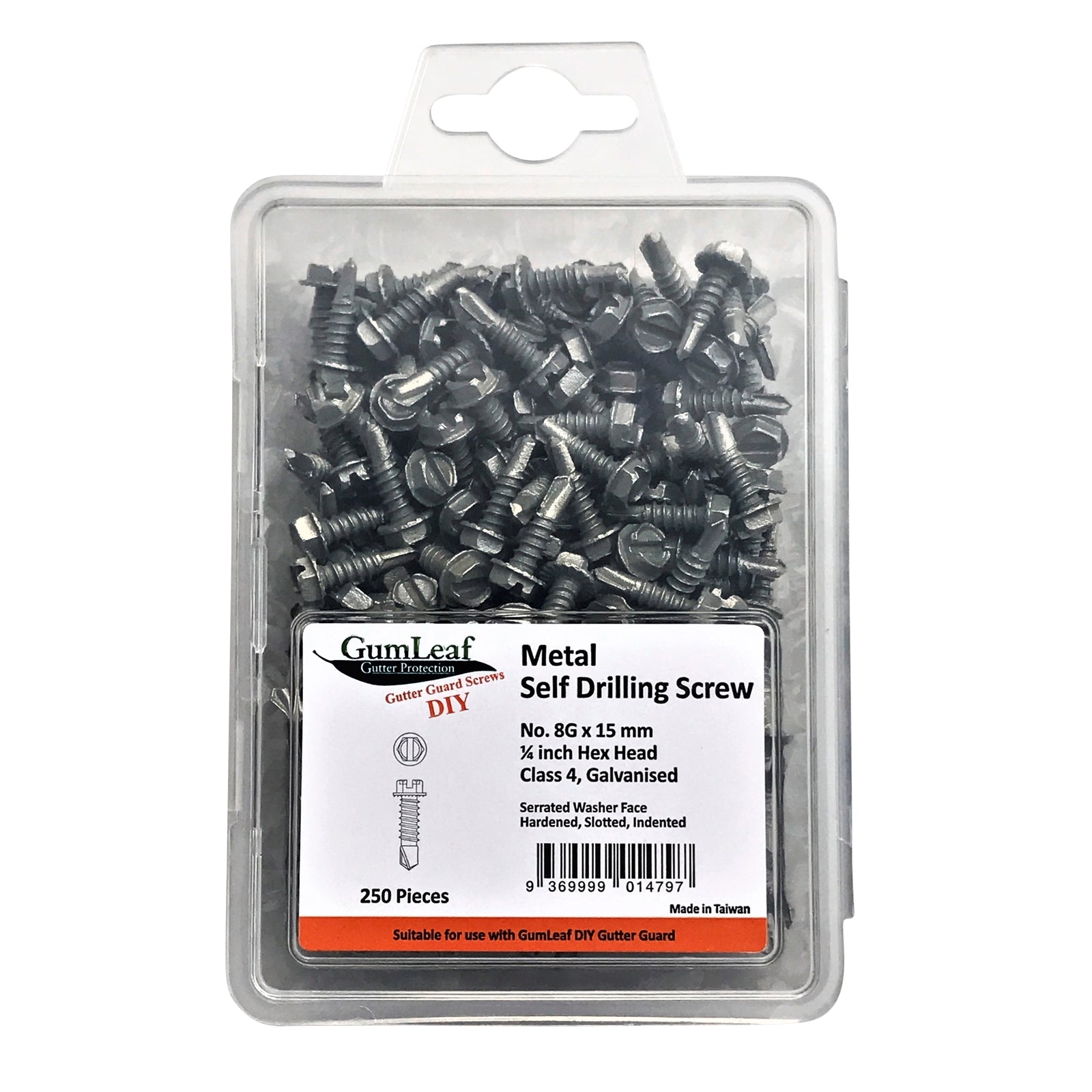 GumLeaf 8G x 15mm Galvanised Hex Head Self Drilling Screws - 250 Pack