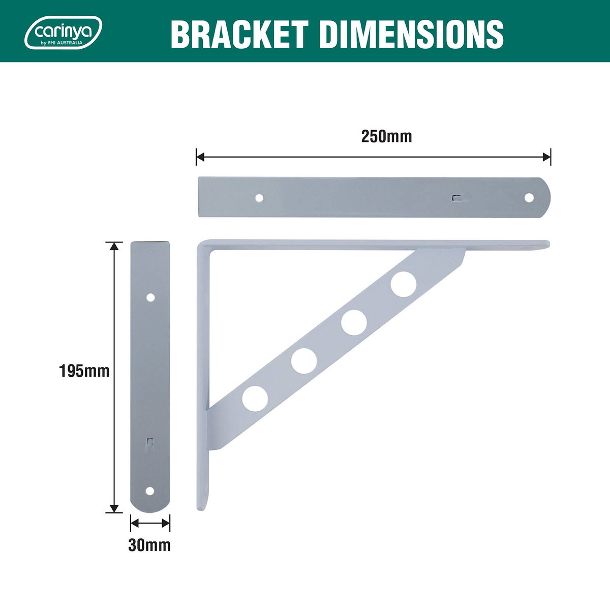 Carinya 250 x 195mm White Heavy Duty Circle Stayed Bracket - Powder Coated Steel, 200kg