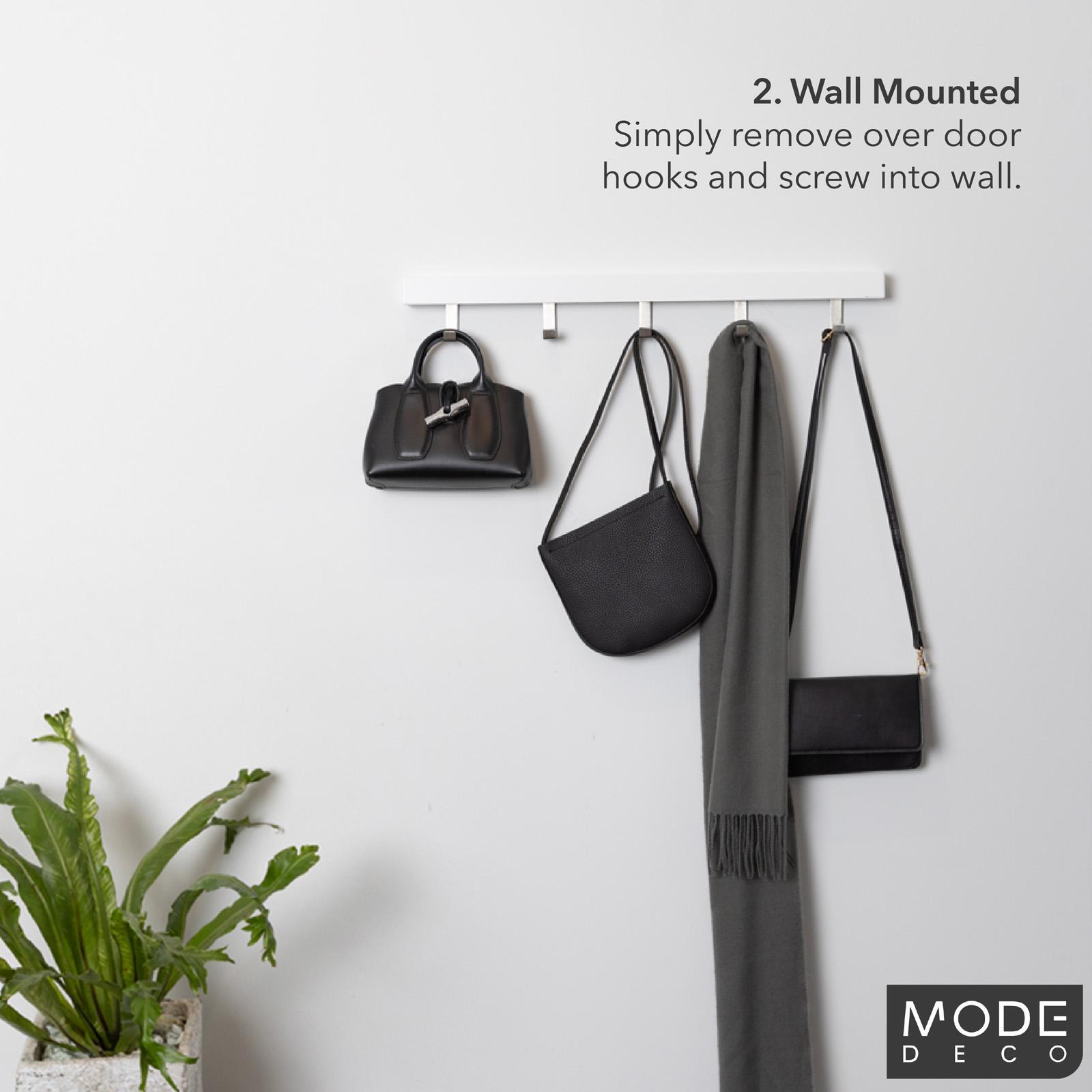MODE 5 Chrome Hook White Board Over Door Coat Rack - Timber & Chrome