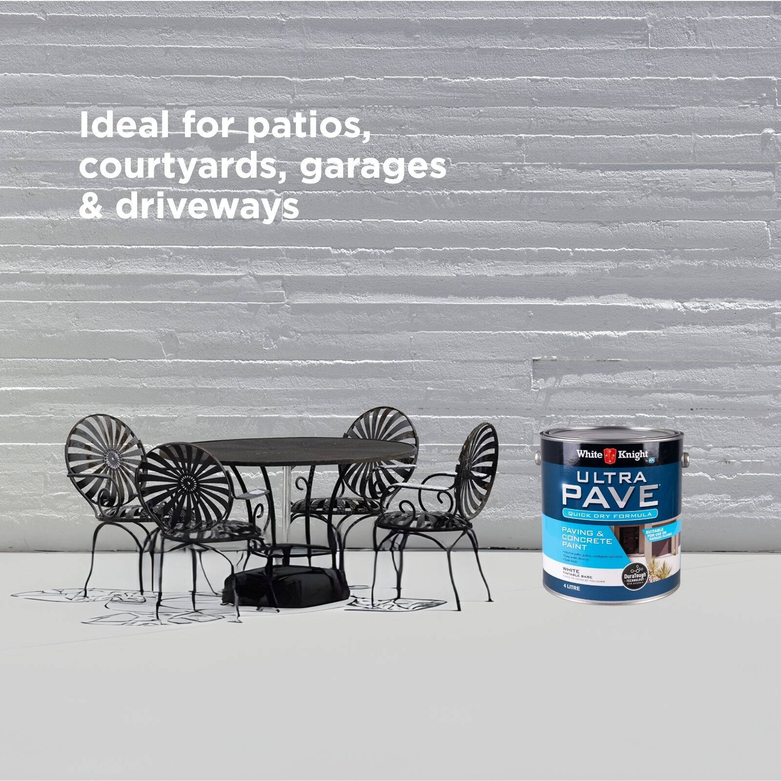 White Knight Ultra Pave 4L White Quick Dry Paving & Concrete Paint - Water Based, Tintable, Recoat 2hrs