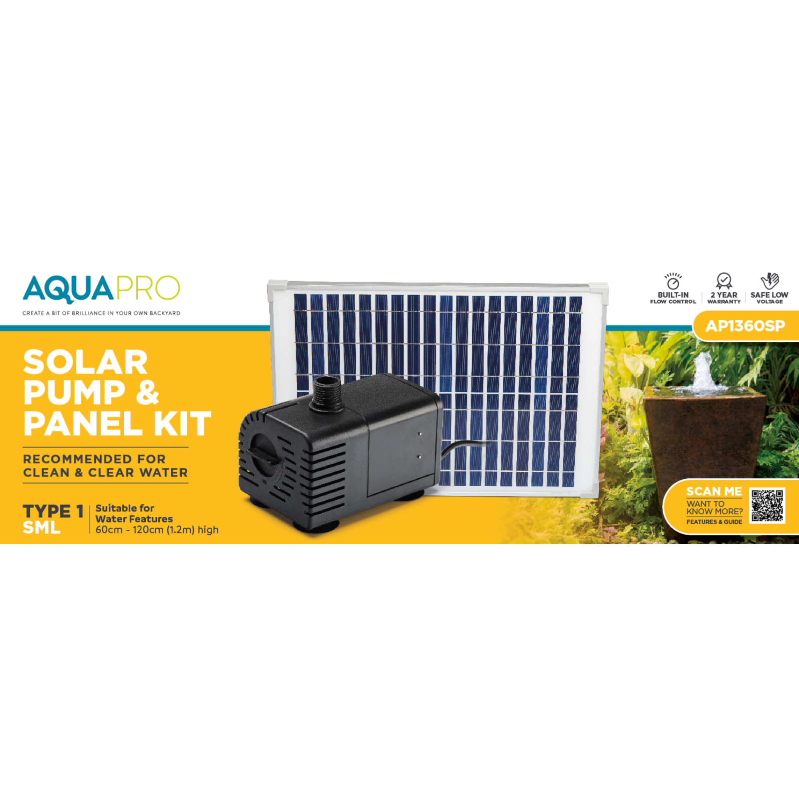 Aquapro AP1360SP Solar Pump and Panel Kit - 20W Submersible, Outdoor