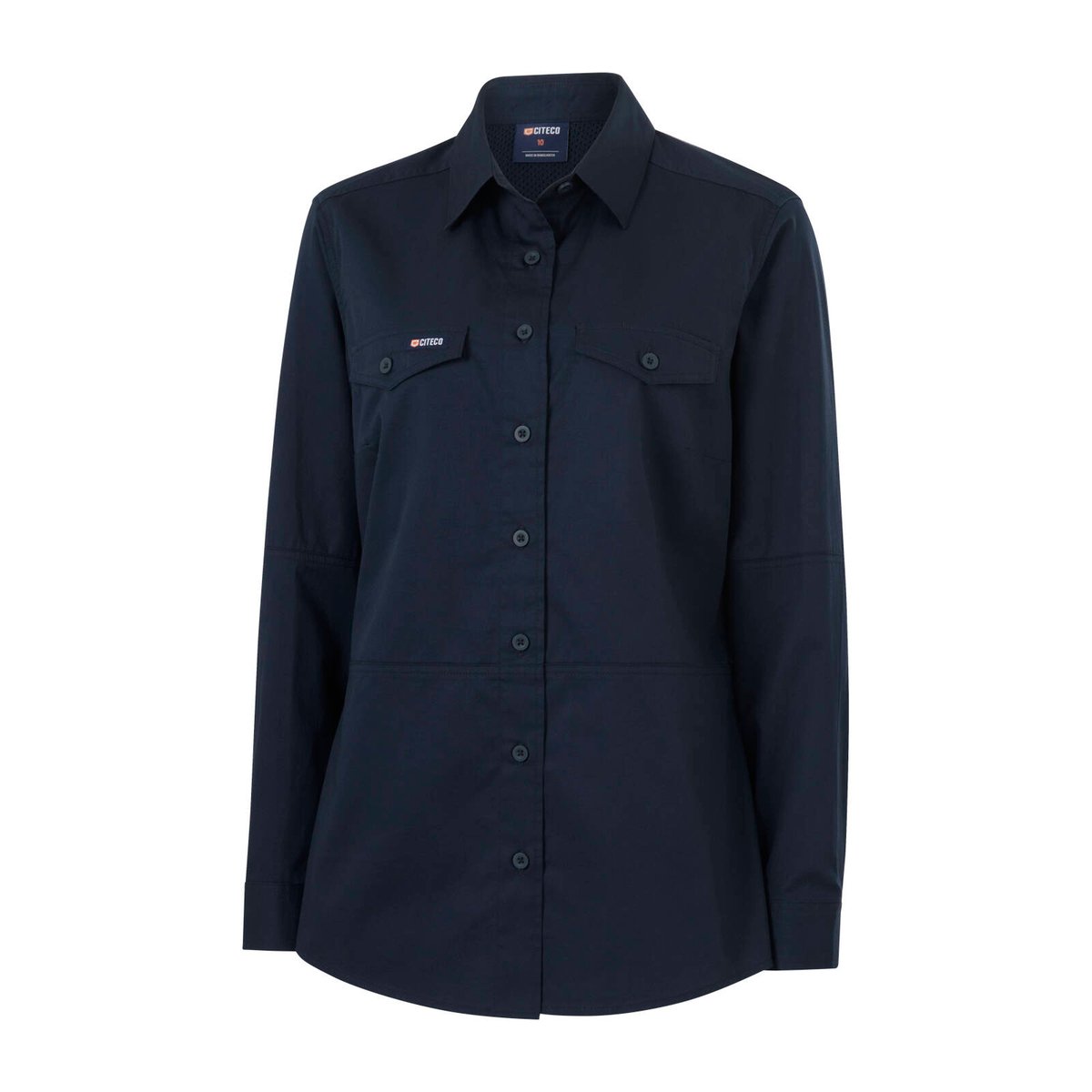 Citeco Women's Navy Long Sleeve Work Shirt - 100% Cotton, Size 12