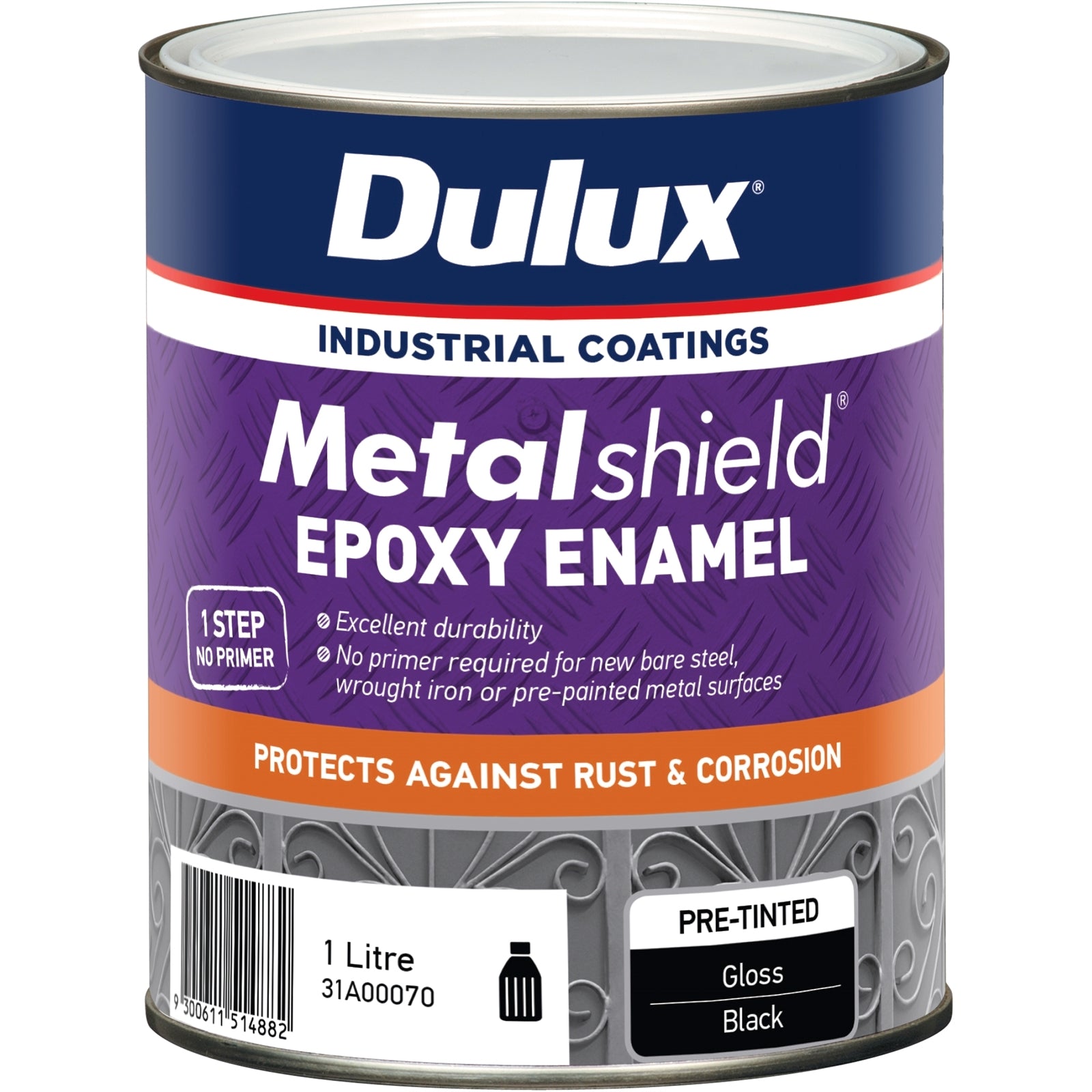 Dulux Metalshield Epoxy Enamel Gloss Paint 1L Black - UV & Splatter Resistant Metal Topcoat