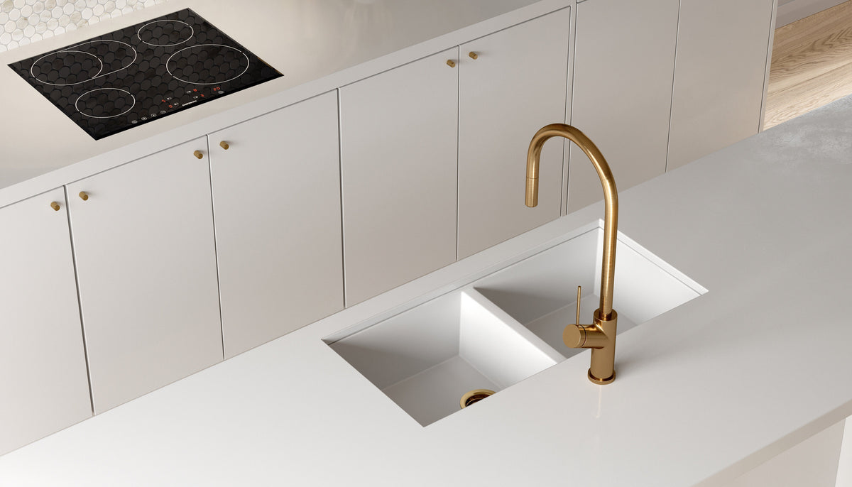 Oliveri Vilo Pull Out Mixer Tap 6.5L/min - Brushed Gold, 4-Star WELS - VT0398B-AU