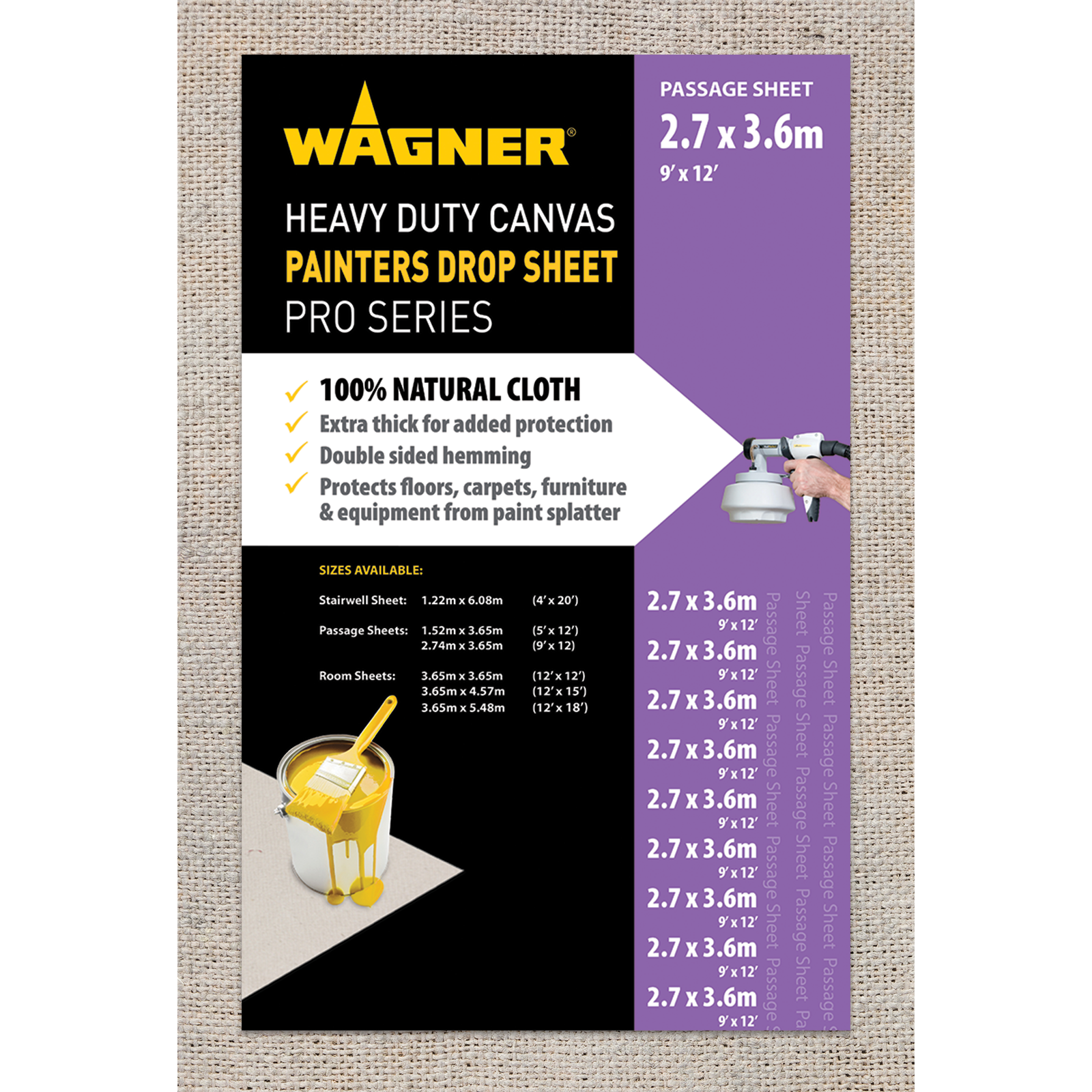 Wagner 3.65 x 2.74m Heavy Duty Cotton Canvas Drop Sheet