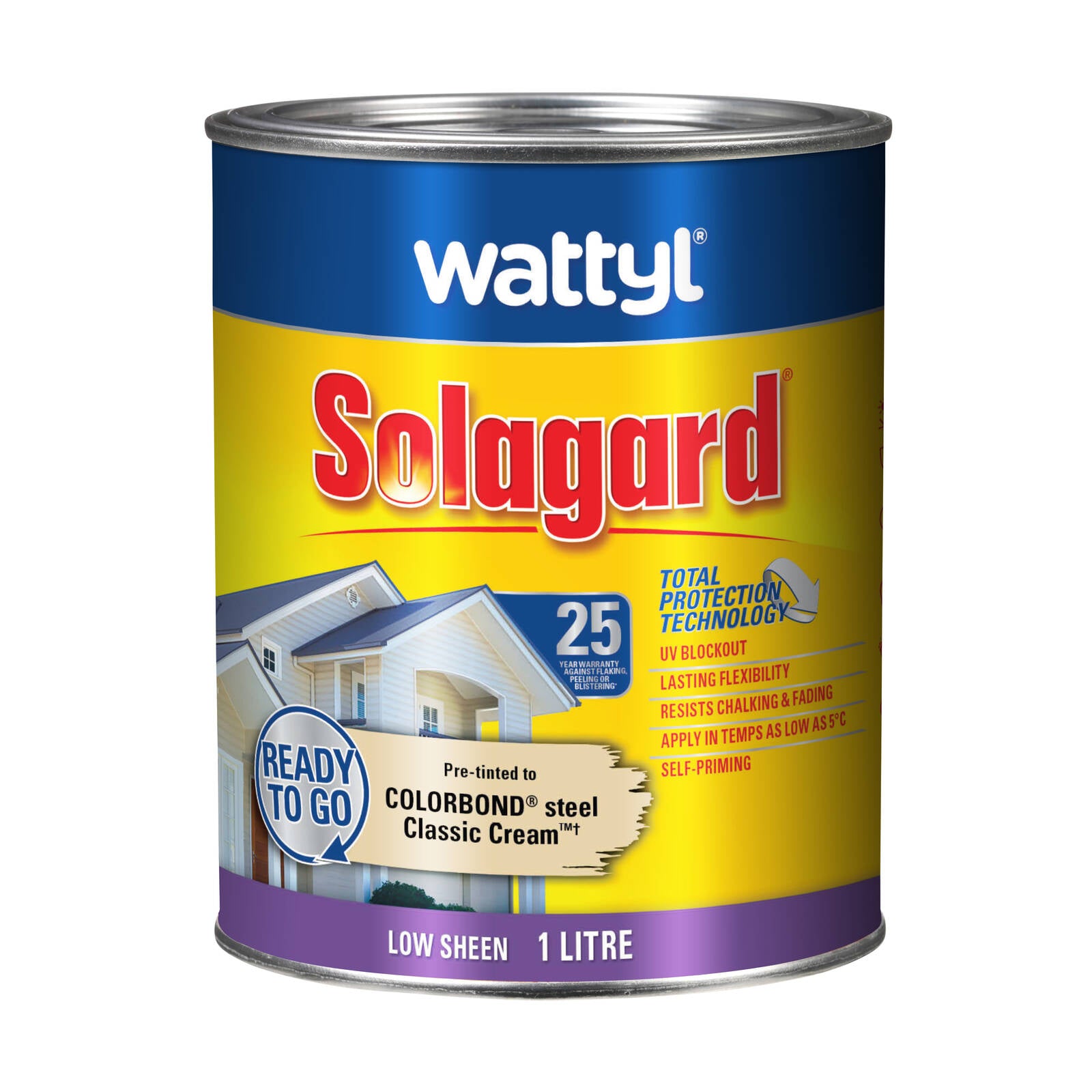 Wattyl Solagard Classic Cream Low Sheen Pre-tinted Exterior Paint 1L UV Resistant Outdoor