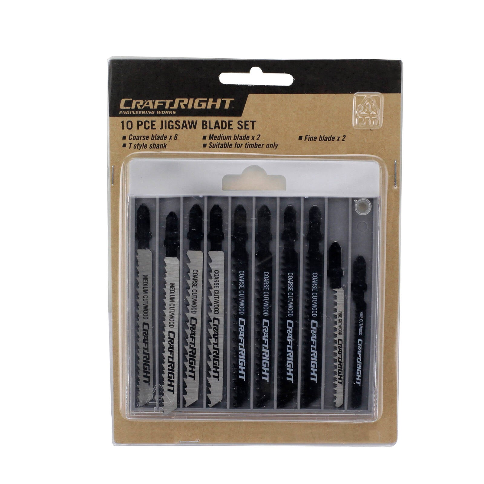 Craftright 10 Piece Jigsaw Blade Set, High Carbon Steel, for Timber