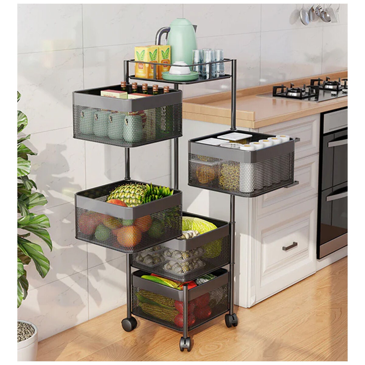 SOGA Square Kitchen Shelves - Black Carbon Steel - 10kg Per Shelf - Foldable - 9357641023587