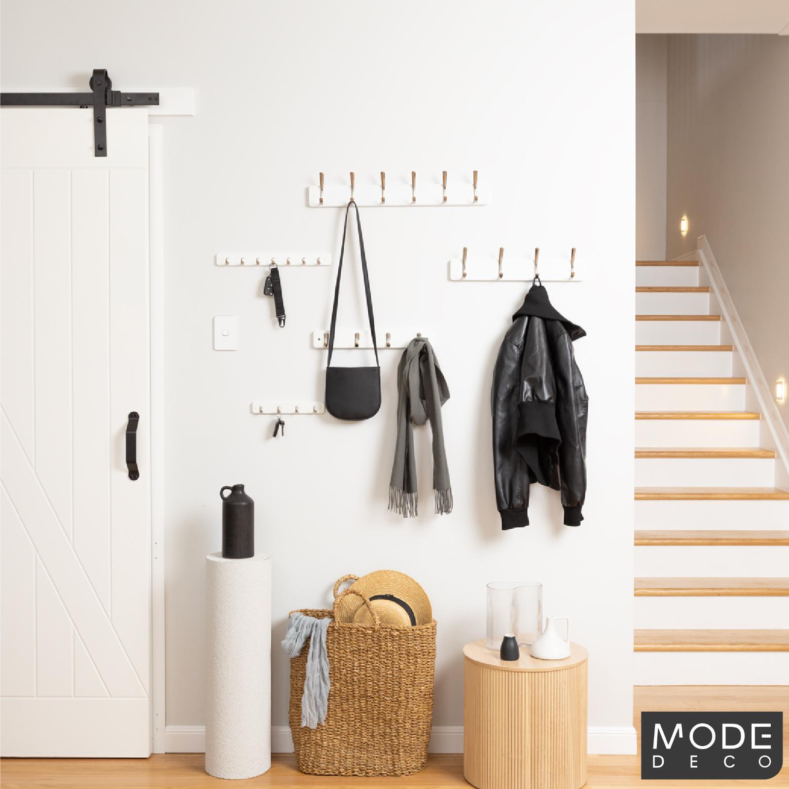Mode White Hook Rack 4 Brushed Nickel Hooks